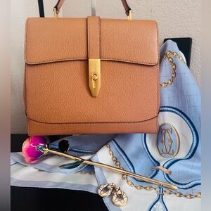 Celine 16 Small Tan Grained Leather Top Handle Bag Gold Hardware Quiet Luxury